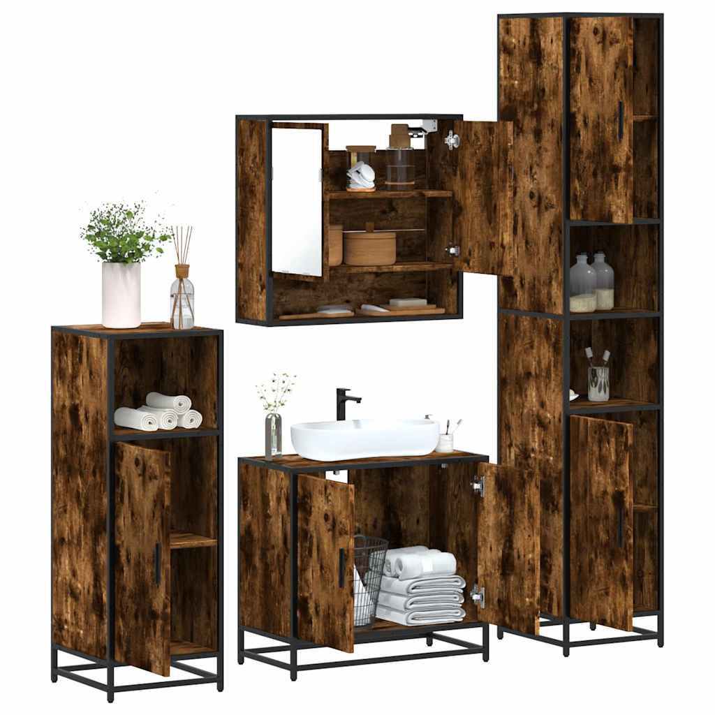 vidaXL 4-tlg. Badmöbel-Set Räuchereiche Holzwerkstoff