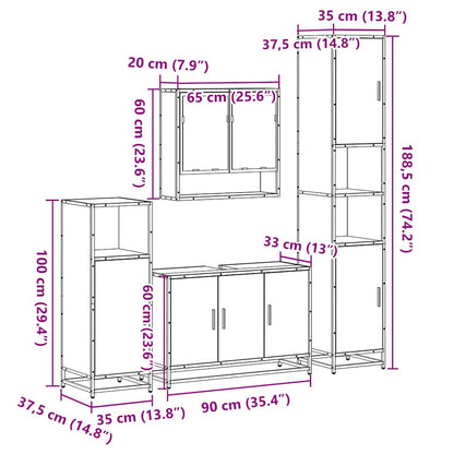 vidaXL 4-tlg. Badmöbel-Set Sonoma-Eiche Holzwerkstoff