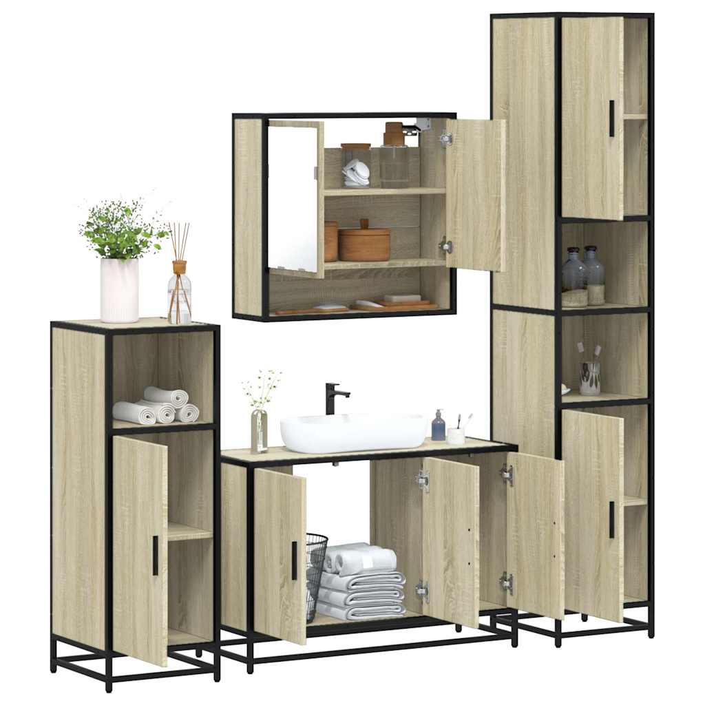 vidaXL 4-tlg. Badmöbel-Set Sonoma-Eiche Holzwerkstoff