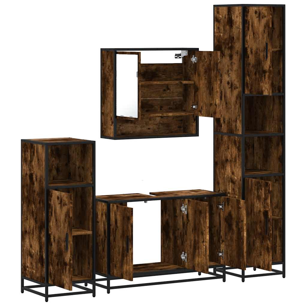 vidaXL 4-tlg. Badmöbel-Set Räuchereiche Holzwerkstoff