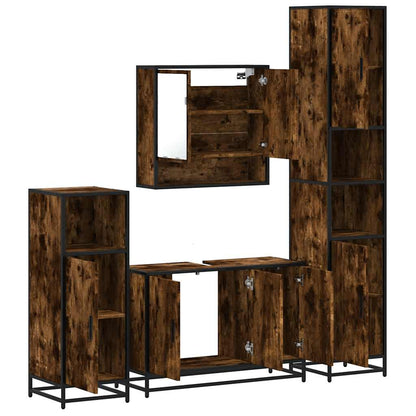 vidaXL 4-tlg. Badmöbel-Set Räuchereiche Holzwerkstoff