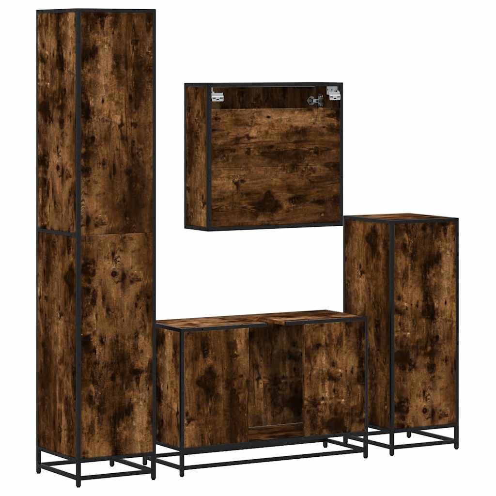 vidaXL 4-tlg. Badmöbel-Set Räuchereiche Holzwerkstoff