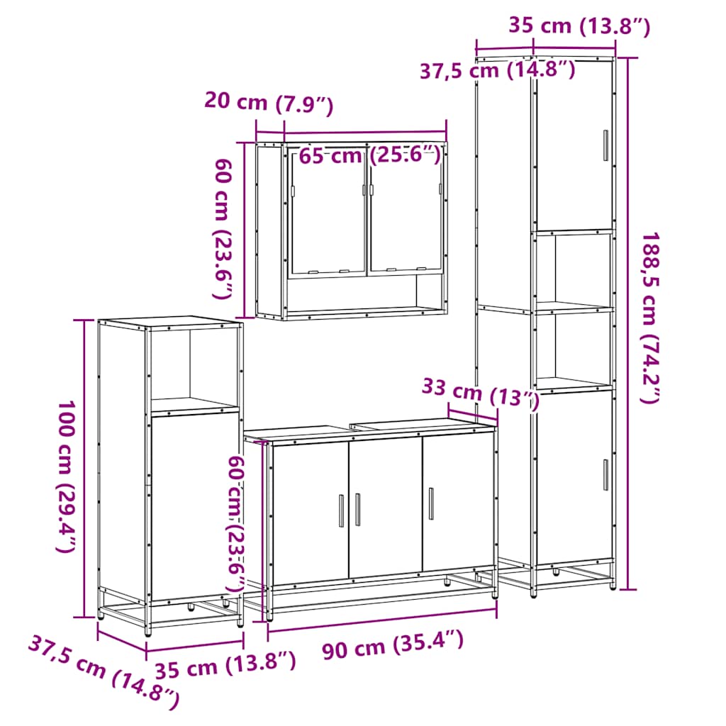 vidaXL 4-tlg. Badmöbel-Set Räuchereiche Holzwerkstoff
