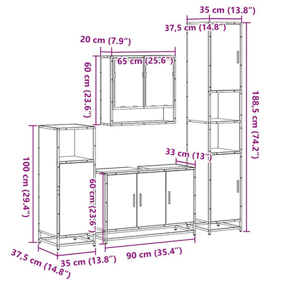 vidaXL 4-tlg. Badmöbel-Set Räuchereiche Holzwerkstoff