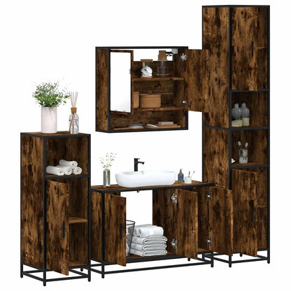 vidaXL 4-tlg. Badmöbel-Set Räuchereiche Holzwerkstoff
