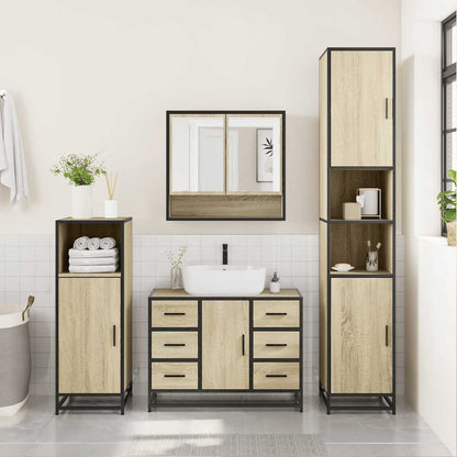 vidaXL Ensemble de meubles de salle de bain 4 pièces en aggloméré coloris chêne Sonoma