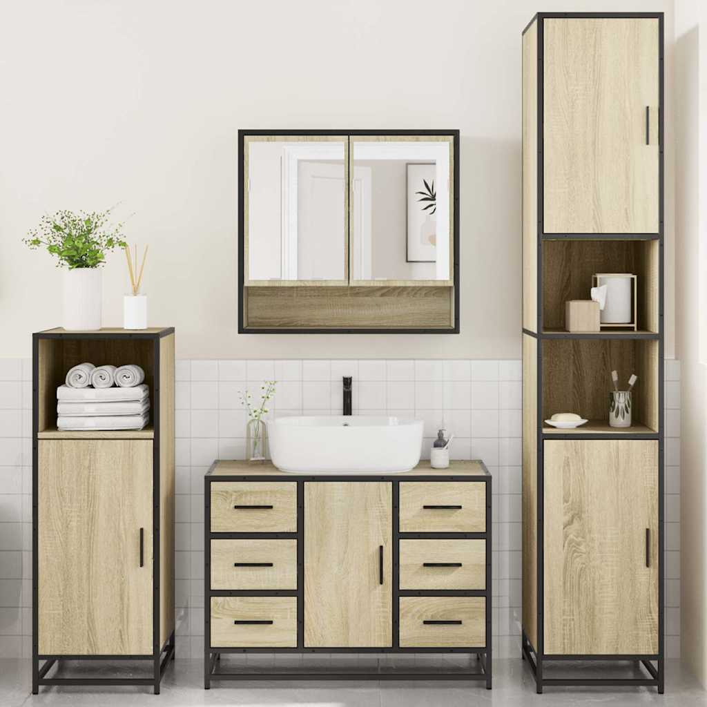 vidaXL Ensemble de meubles de salle de bain 4 pièces en aggloméré coloris chêne Sonoma