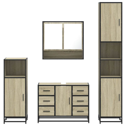 vidaXL Ensemble de meubles de salle de bain 4 pièces en aggloméré coloris chêne Sonoma