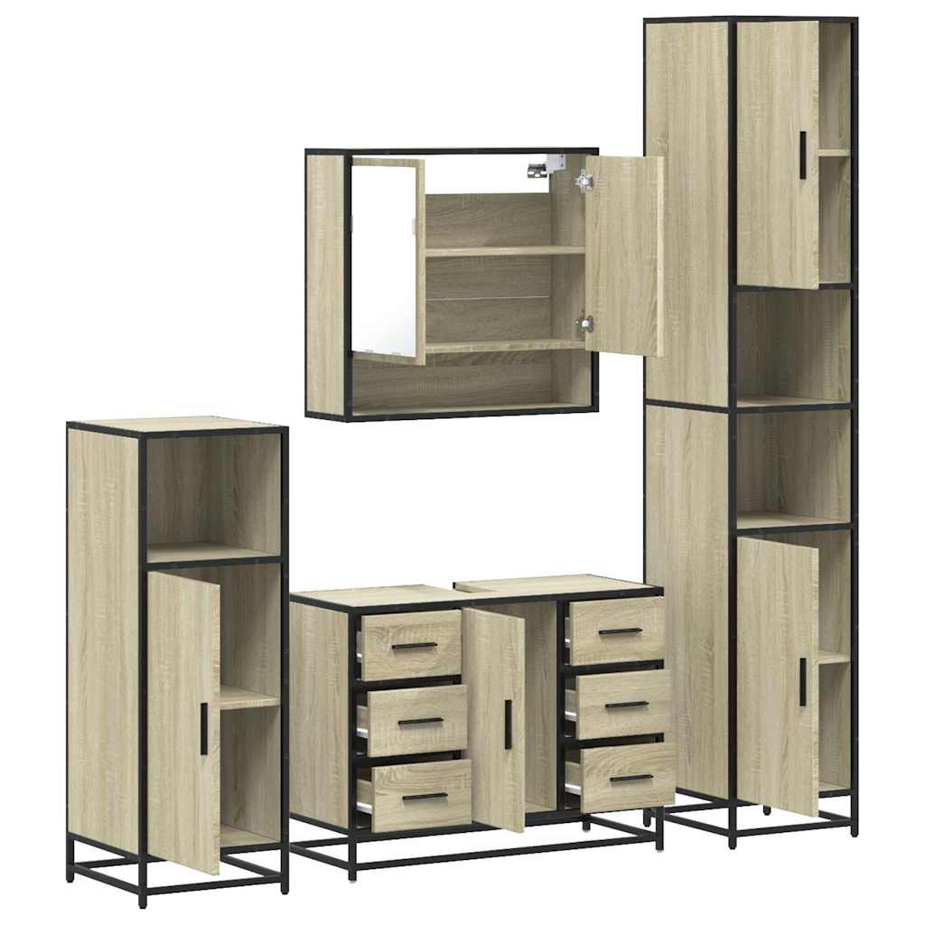 vidaXL Ensemble de meubles de salle de bain 4 pièces en aggloméré coloris chêne Sonoma