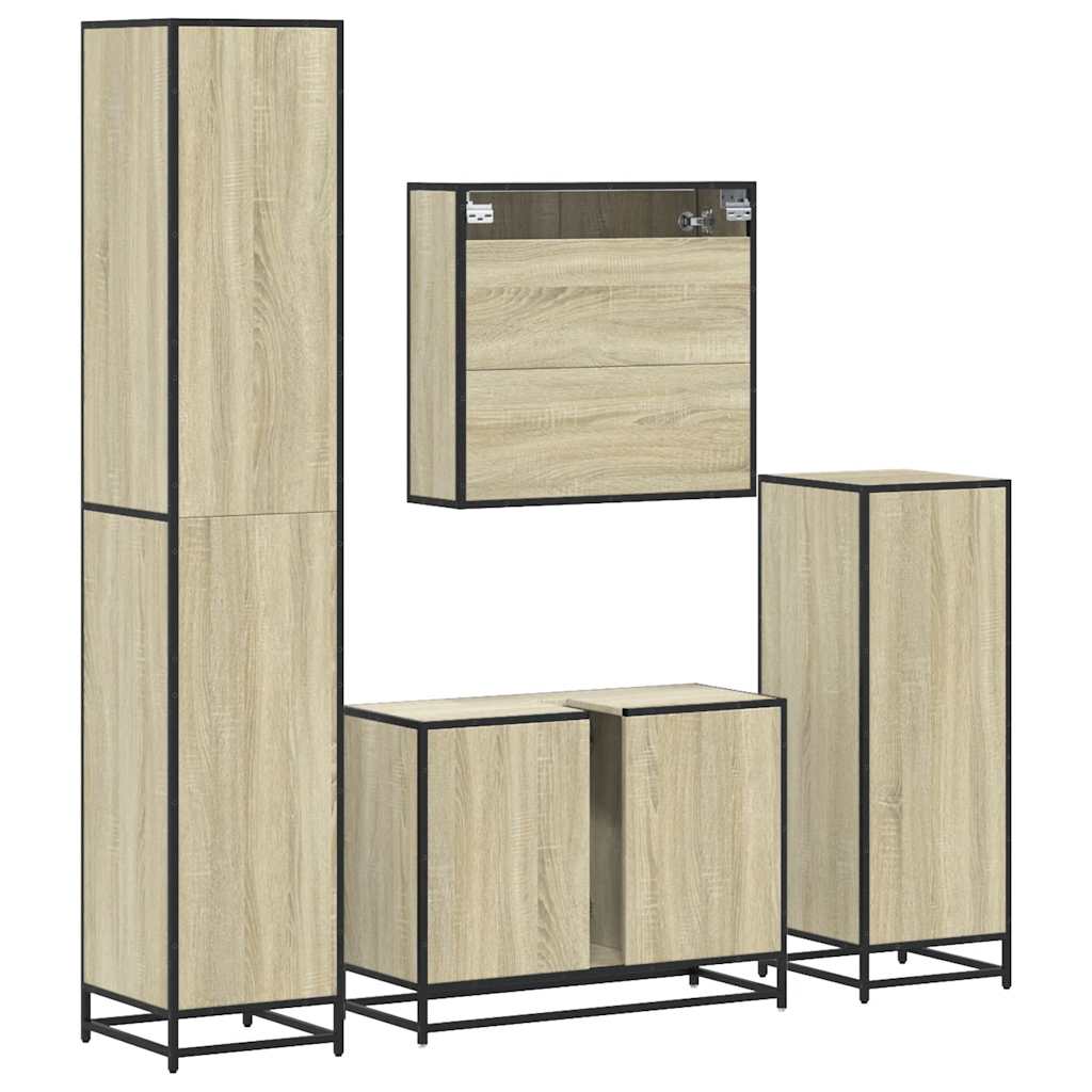 vidaXL Ensemble de meubles de salle de bain 4 pièces en aggloméré coloris chêne Sonoma