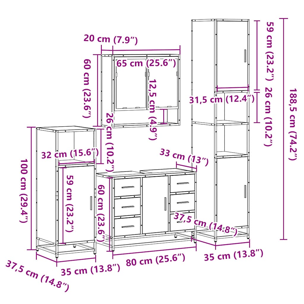 vidaXL Ensemble de meubles de salle de bain 4 pièces en aggloméré coloris chêne Sonoma