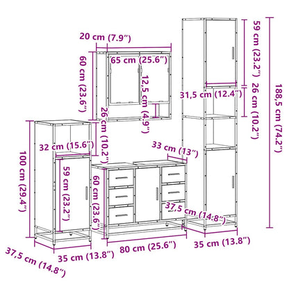 vidaXL Ensemble de meubles de salle de bain 4 pièces en aggloméré coloris chêne Sonoma