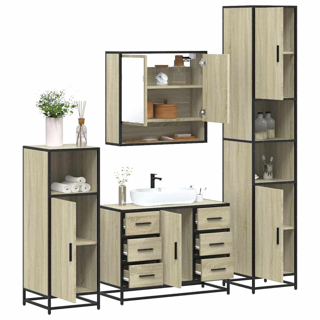 vidaXL Ensemble de meubles de salle de bain 4 pièces en aggloméré coloris chêne Sonoma