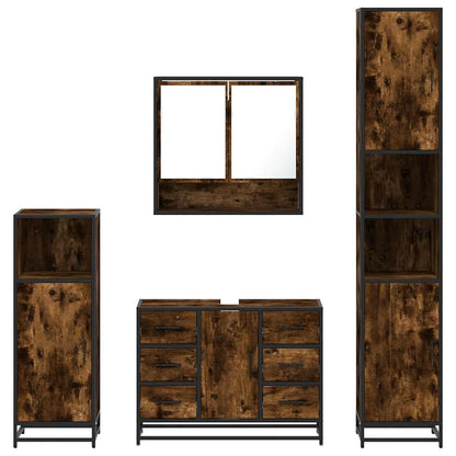vidaXL 4-tlg. Badmöbel-Set Räuchereiche Holzwerkstoff