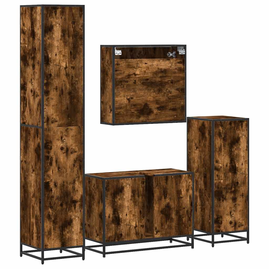 vidaXL 4-tlg. Badmöbel-Set Räuchereiche Holzwerkstoff
