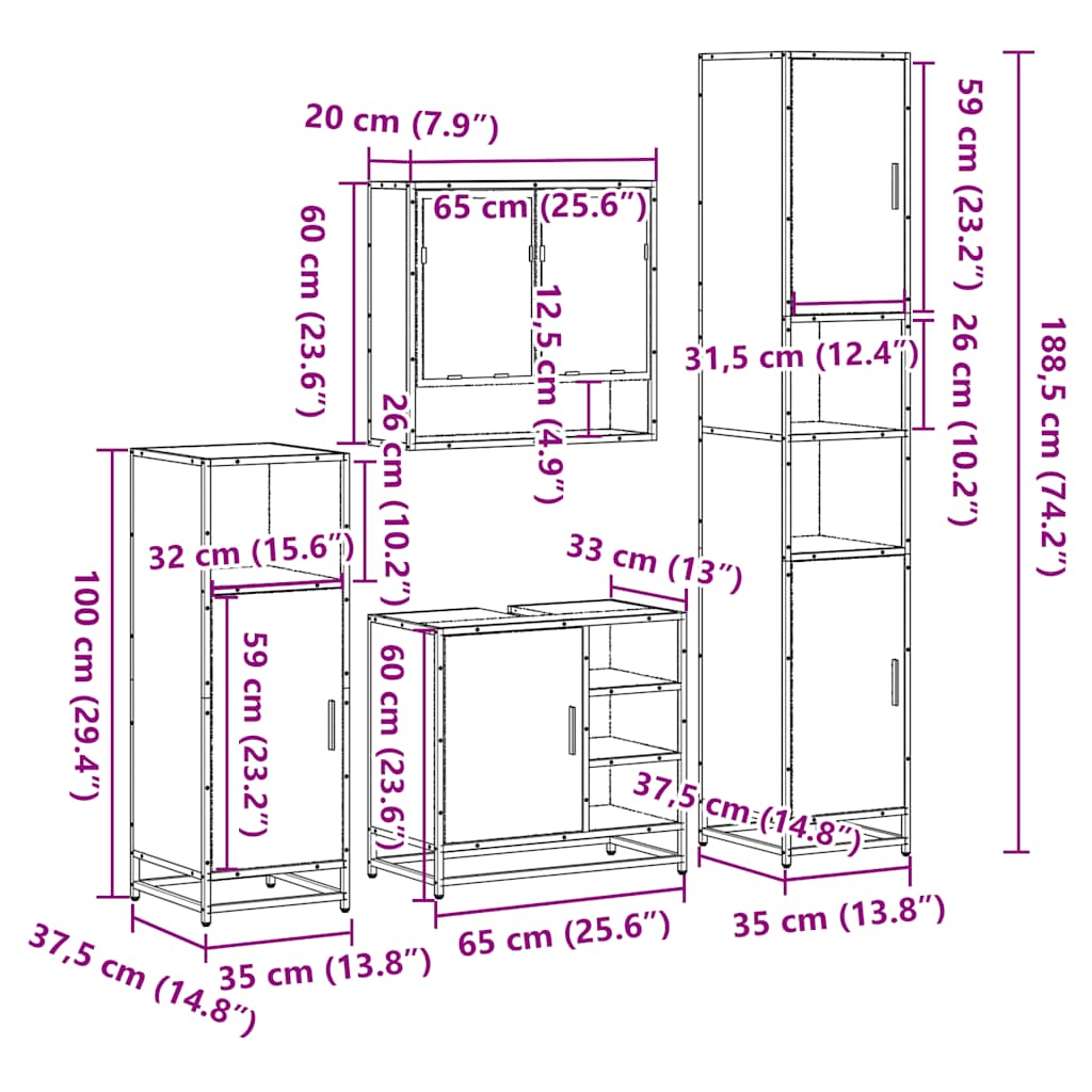 vidaXL 4-tlg. Badmöbel-Set Sonoma-Eiche Holzwerkstoff
