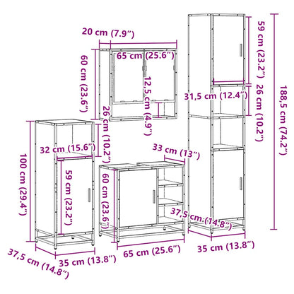 vidaXL 4-tlg. Badmöbel-Set Sonoma-Eiche Holzwerkstoff