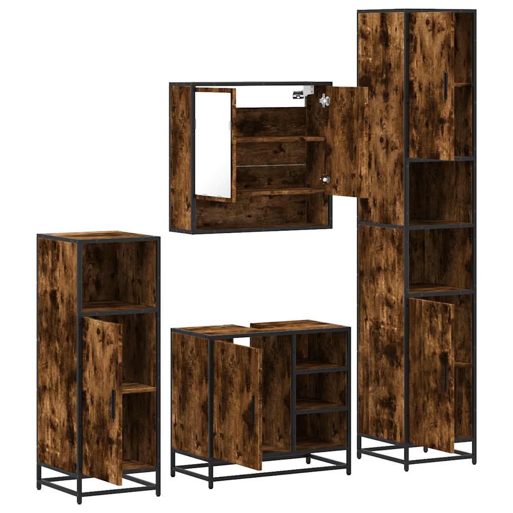 vidaXL 4-tlg. Badmöbel-Set Räuchereiche Holzwerkstoff