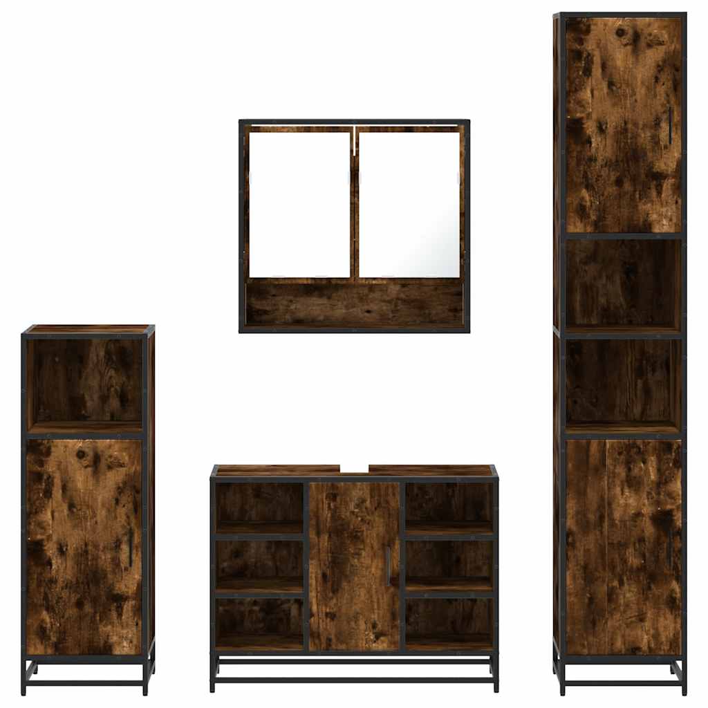 vidaXL 4-tlg. Badmöbel-Set Räuchereiche Holzwerkstoff
