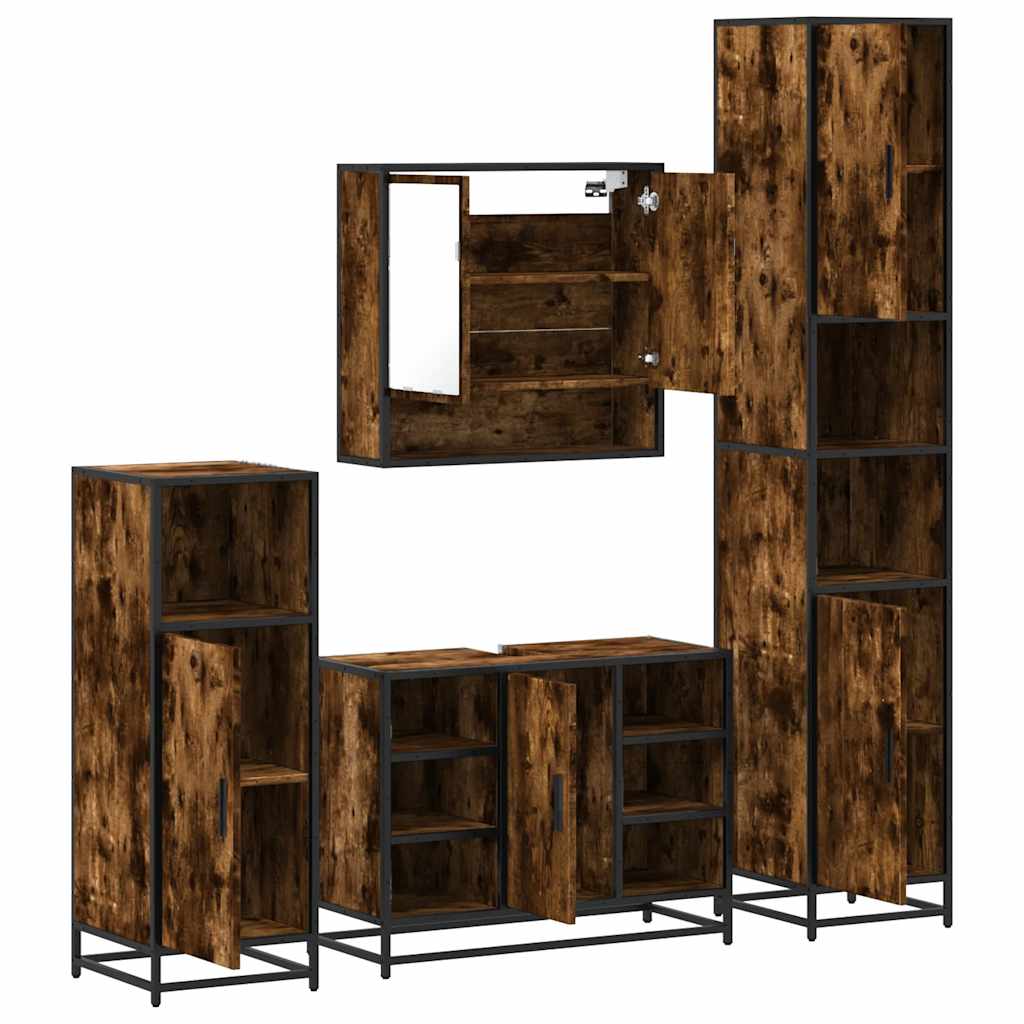 vidaXL 4-tlg. Badmöbel-Set Räuchereiche Holzwerkstoff