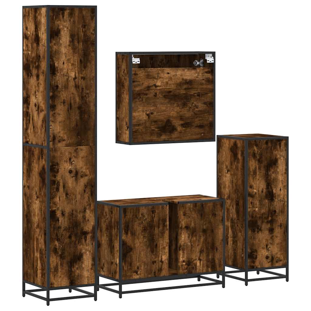 vidaXL 4-tlg. Badmöbel-Set Räuchereiche Holzwerkstoff