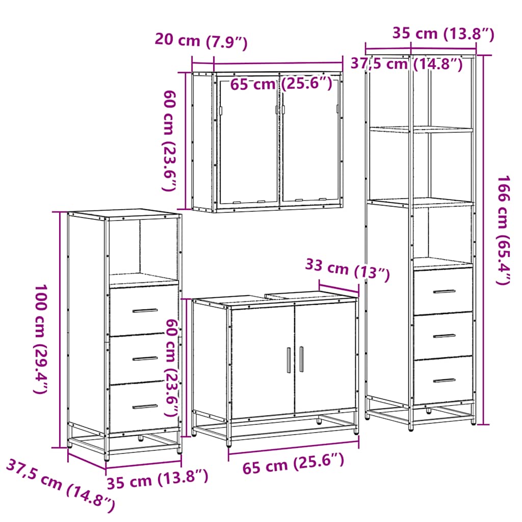 vidaXL Ensemble de meubles de salle de bain 4 pcs Chêne Sonoma Aggloméré