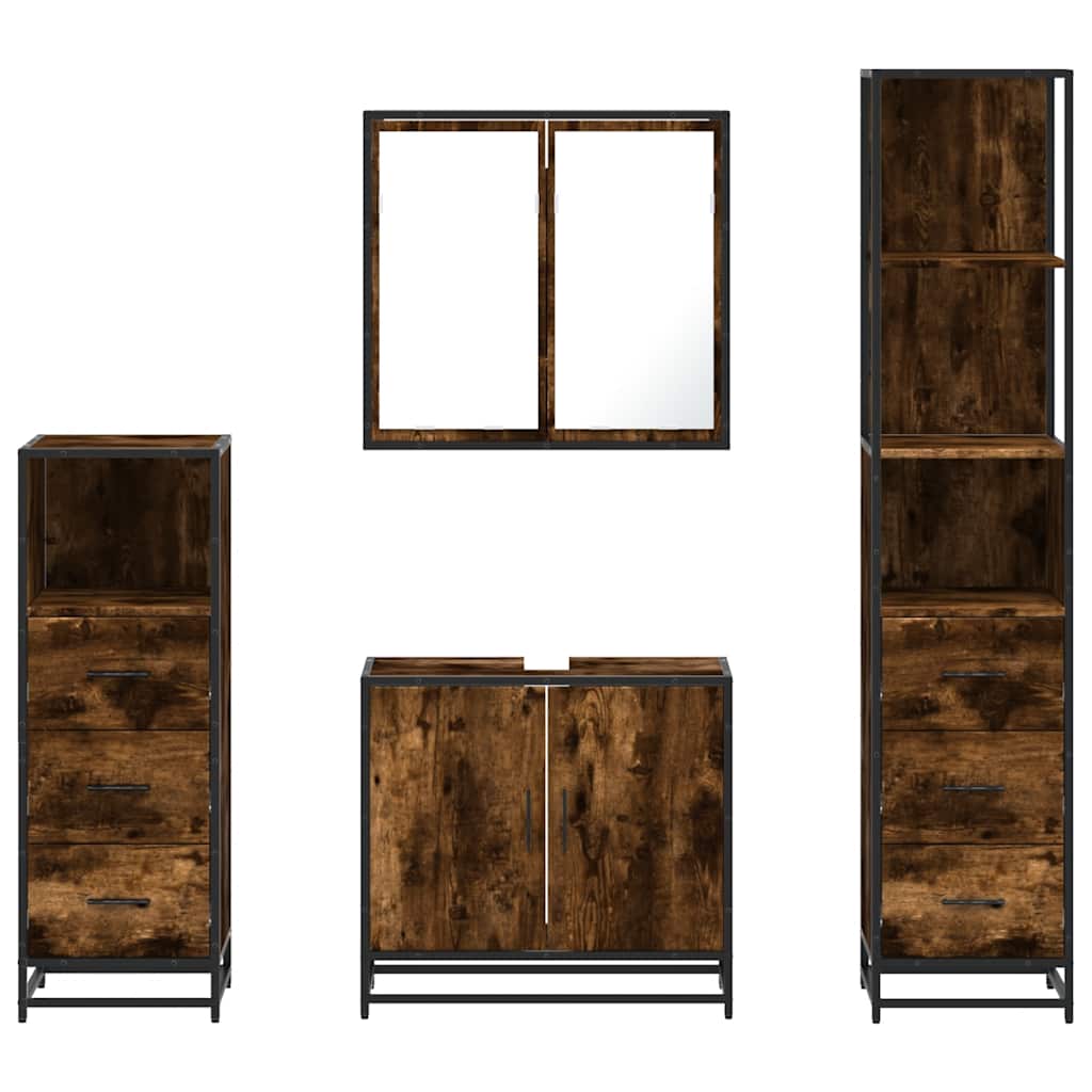 vidaXL 4-tlg. Badmöbel-Set Räuchereiche Holzwerkstoff