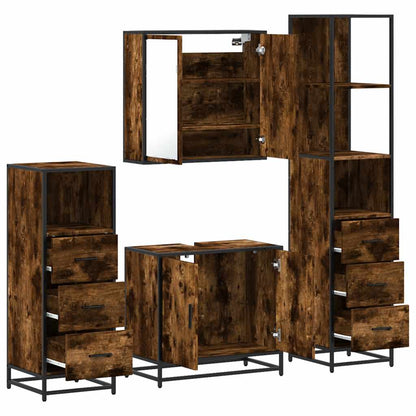 vidaXL 4-tlg. Badmöbel-Set Räuchereiche Holzwerkstoff
