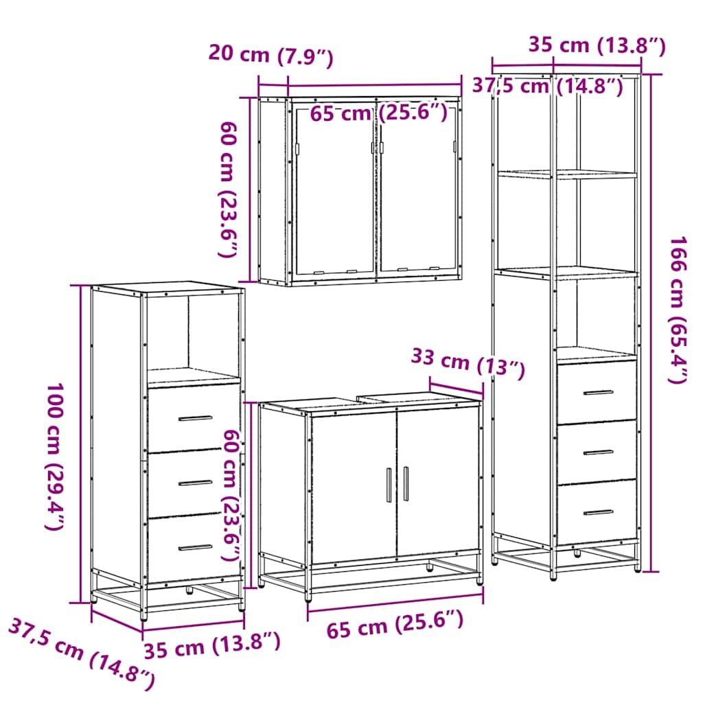 vidaXL 4-tlg. Badmöbel-Set Räuchereiche Holzwerkstoff