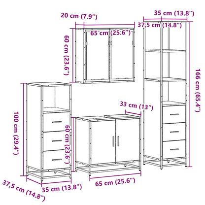 vidaXL 4-tlg. Badmöbel-Set Räuchereiche Holzwerkstoff