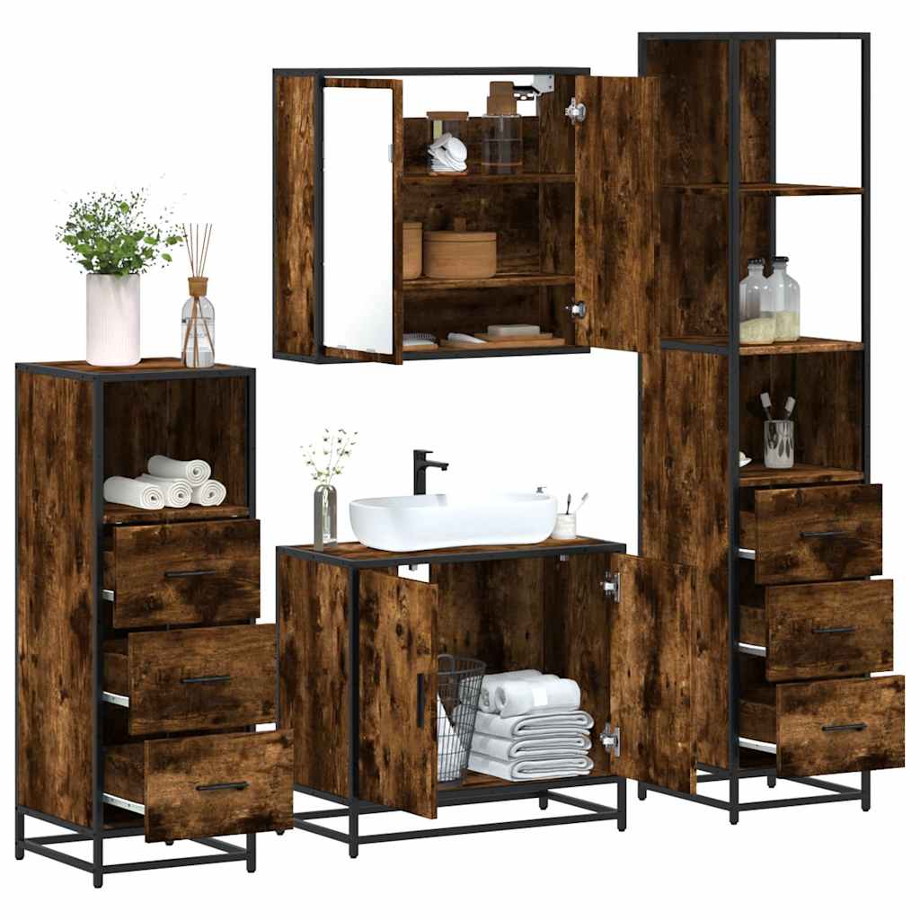 vidaXL 4-tlg. Badmöbel-Set Räuchereiche Holzwerkstoff