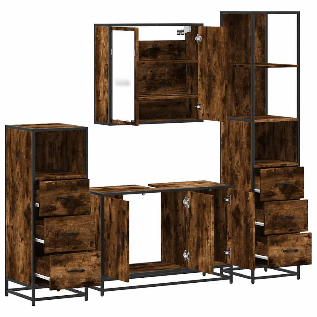 vidaXL 4-tlg. Badmöbel-Set Räuchereiche Holzwerkstoff