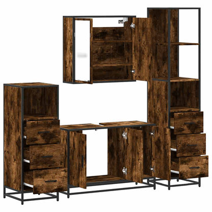 vidaXL 4-tlg. Badmöbel-Set Räuchereiche Holzwerkstoff