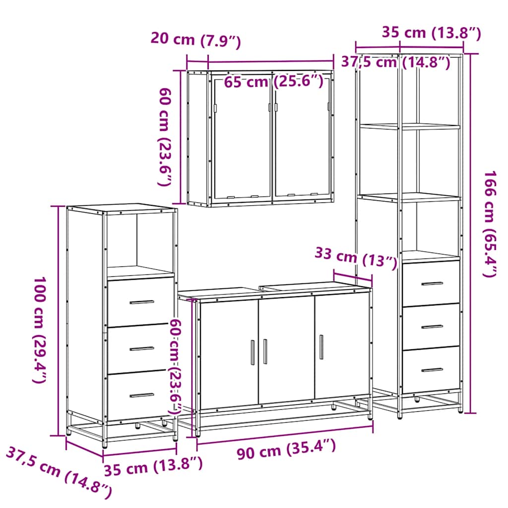 vidaXL 4-tlg. Badmöbel-Set Räuchereiche Holzwerkstoff