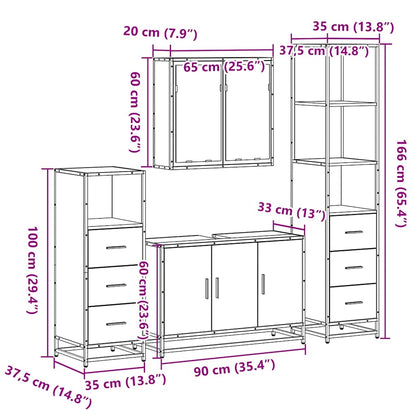 vidaXL 4-tlg. Badmöbel-Set Räuchereiche Holzwerkstoff