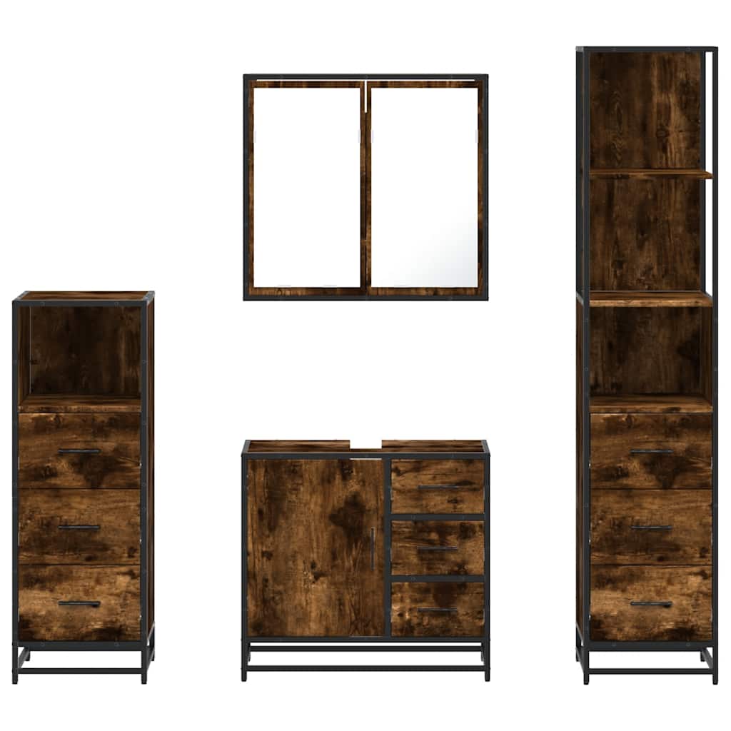 vidaXL 4-tlg. Badmöbel-Set Räuchereiche Holzwerkstoff