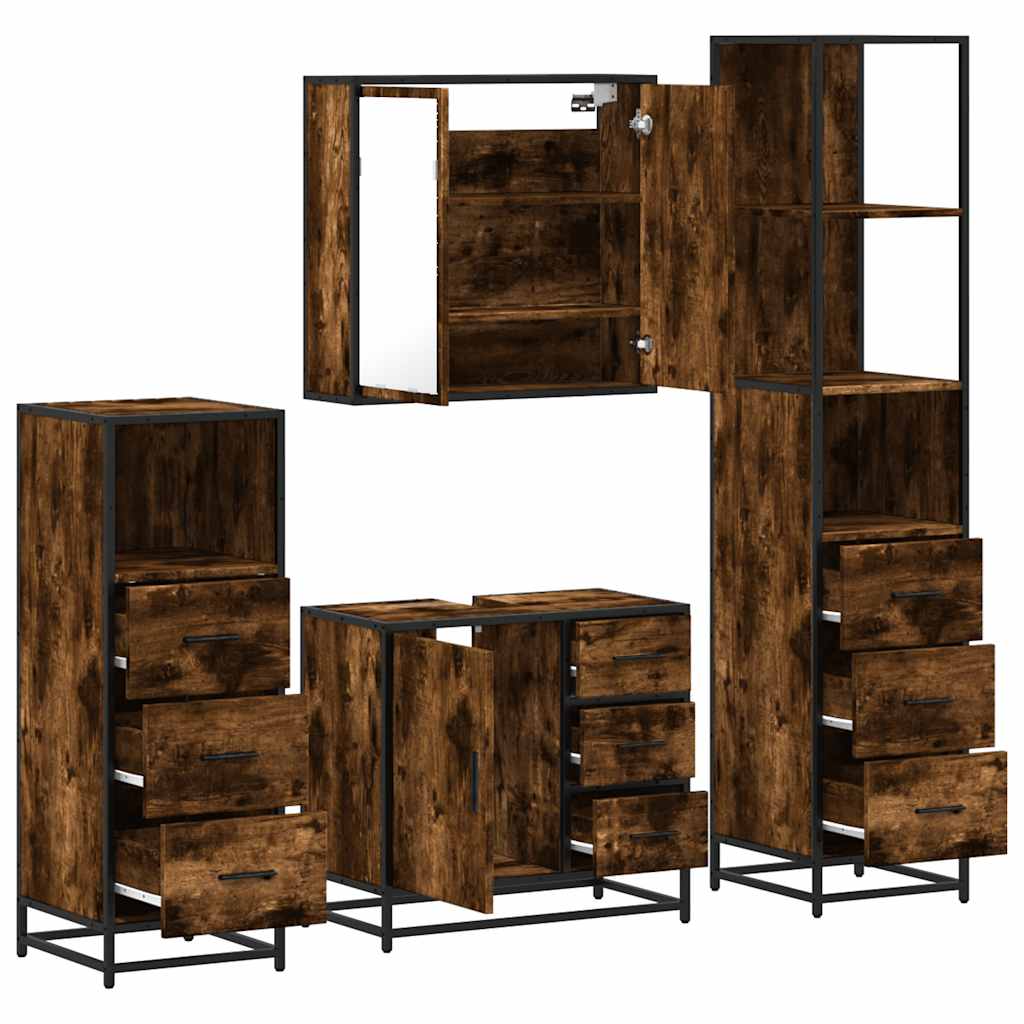 vidaXL 4-tlg. Badmöbel-Set Räuchereiche Holzwerkstoff