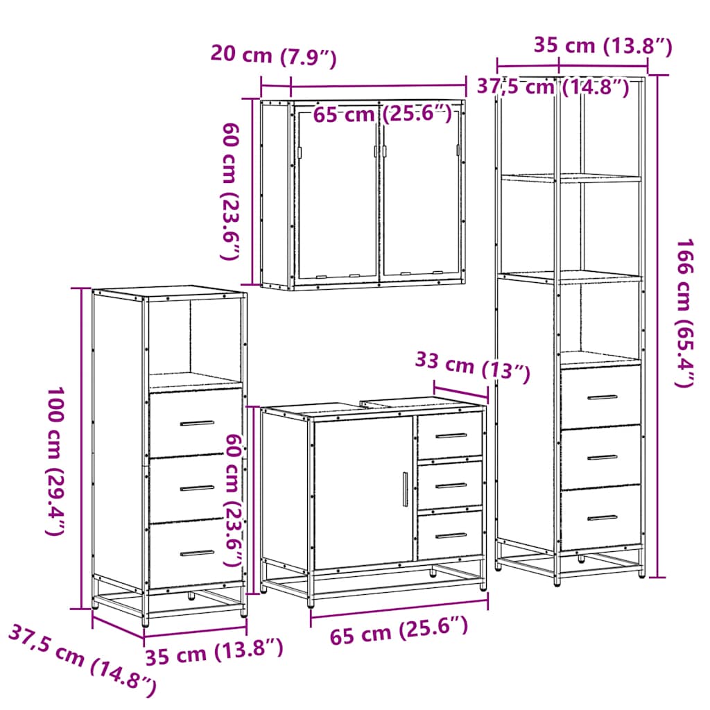 vidaXL 4-tlg. Badmöbel-Set Räuchereiche Holzwerkstoff