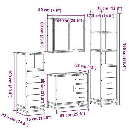 vidaXL 4-tlg. Badmöbel-Set Räuchereiche Holzwerkstoff