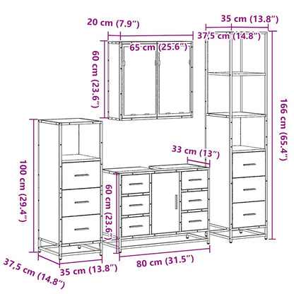 vidaXL 4-tlg. Badmöbel-Set Sonoma-Eiche Holzwerkstoff