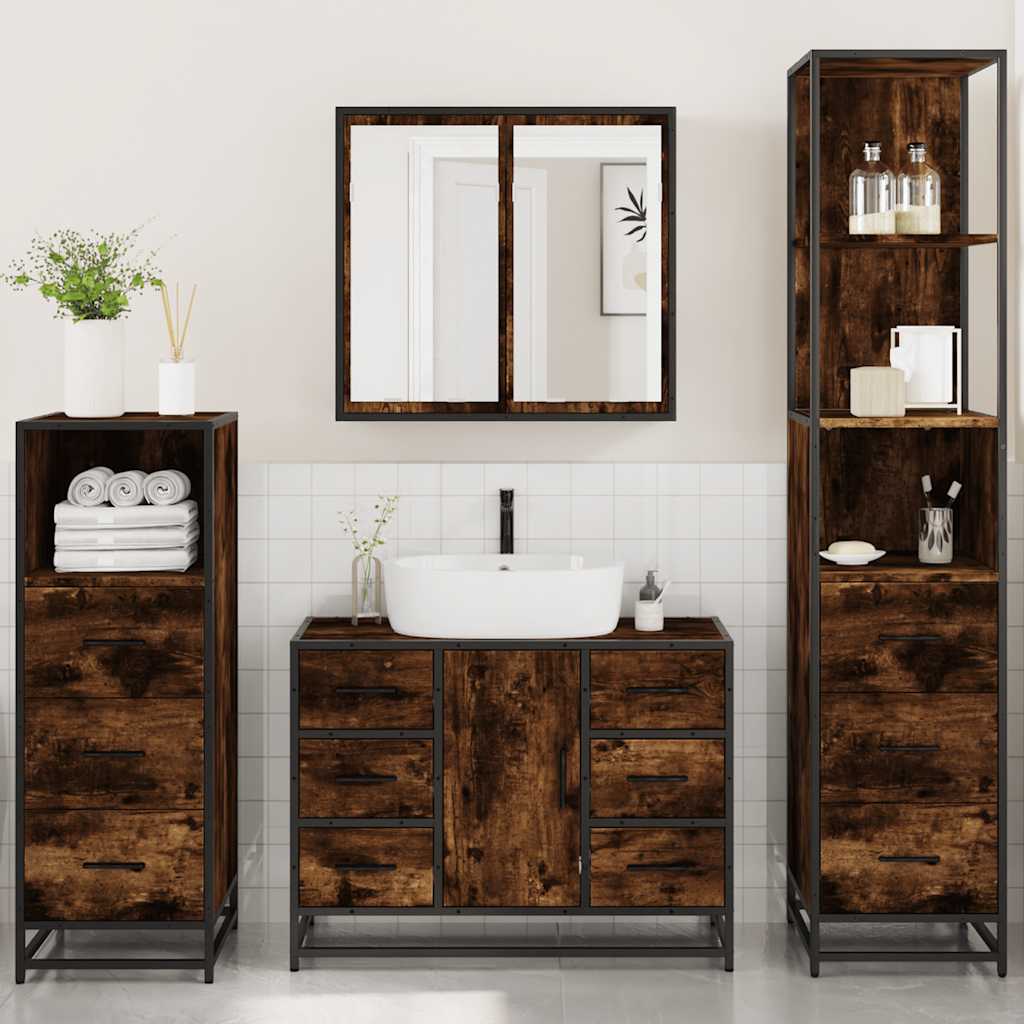 vidaXL Ensemble de meubles de salle de bain 4 pcs Chêne fumé en bois d'ingénierie