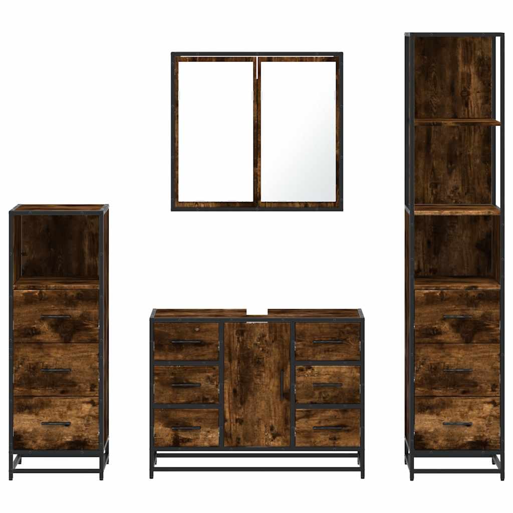 vidaXL Ensemble de meubles de salle de bain 4 pcs Chêne fumé en bois d'ingénierie