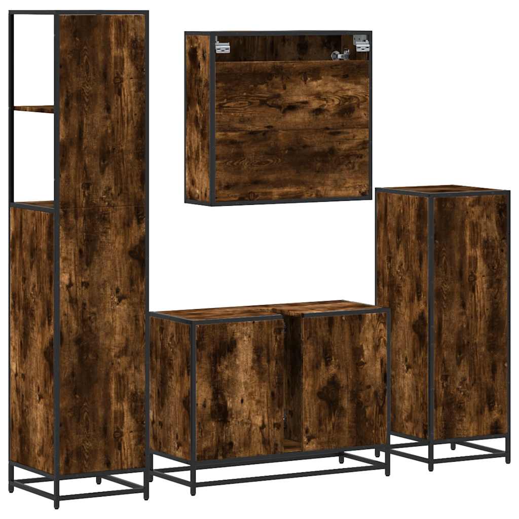 vidaXL Ensemble de meubles de salle de bain 4 pcs Chêne fumé en bois d'ingénierie