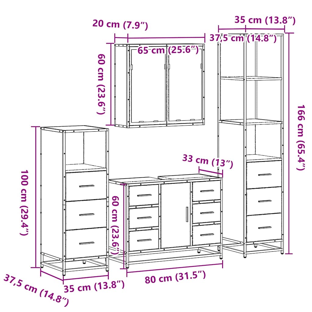 vidaXL Ensemble de meubles de salle de bain 4 pcs Chêne fumé en bois d'ingénierie