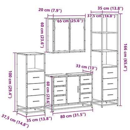 vidaXL Ensemble de meubles de salle de bain 4 pcs Chêne fumé en bois d'ingénierie