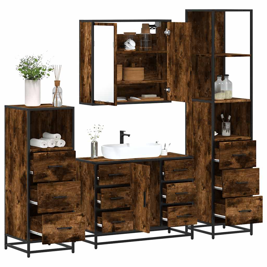 vidaXL Ensemble de meubles de salle de bain 4 pcs Chêne fumé en bois d'ingénierie