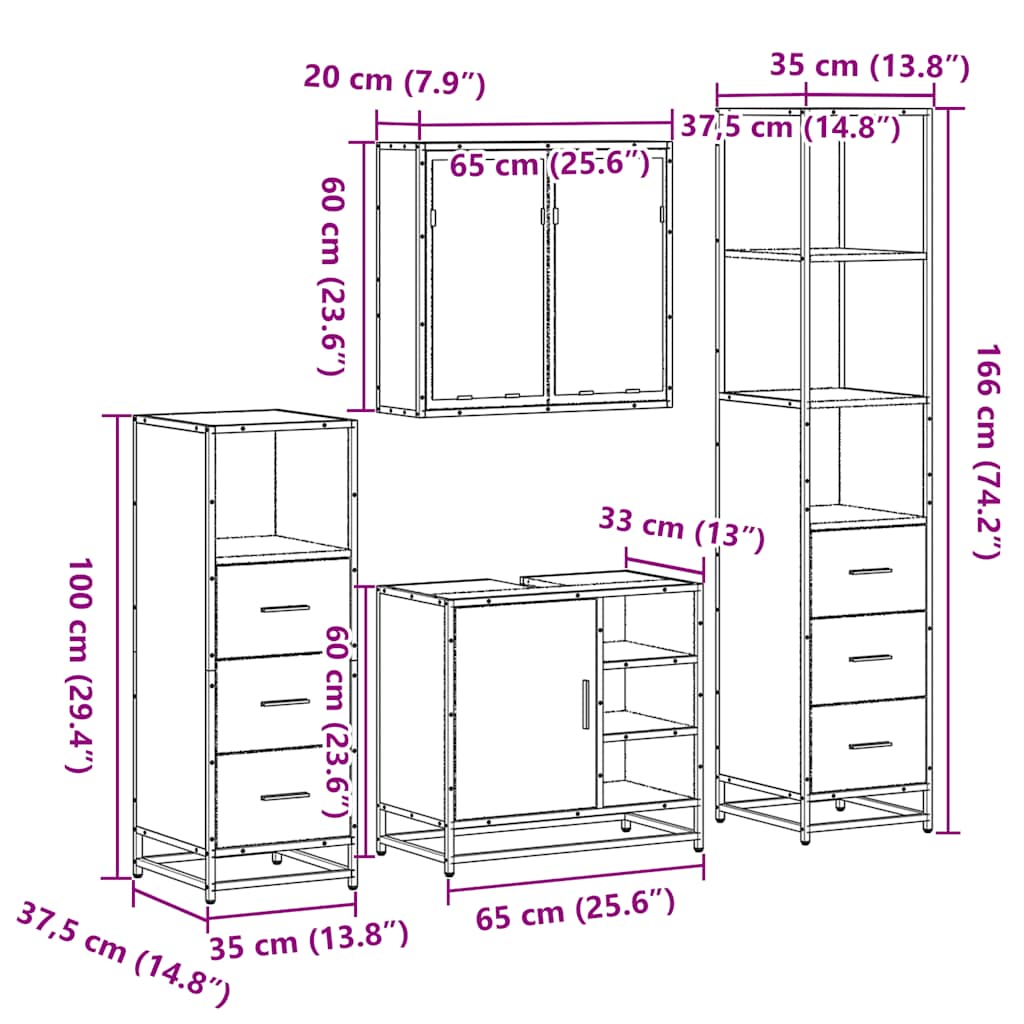 vidaXL 4-tlg. Badmöbel-Set Sonoma-Eiche Holzwerkstoff