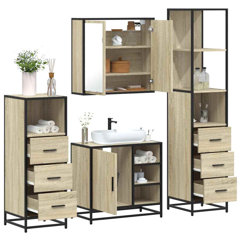 vidaXL 4-tlg. Badmöbel-Set Sonoma-Eiche Holzwerkstoff