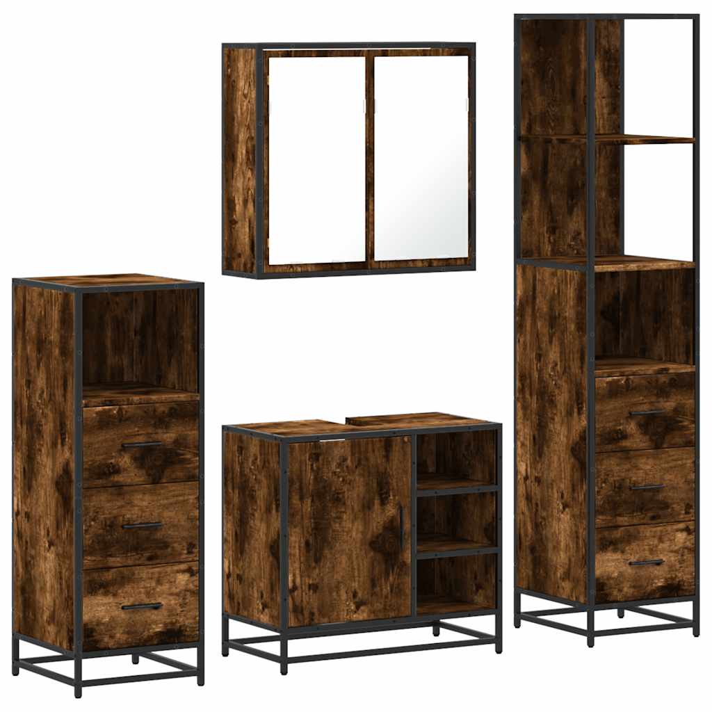 vidaXL Ensemble de meubles de salle de bain 4 pcs Chêne fumé en bois d'ingénierie