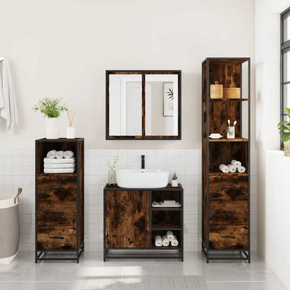 vidaXL Ensemble de meubles de salle de bain 4 pcs Chêne fumé en bois d'ingénierie